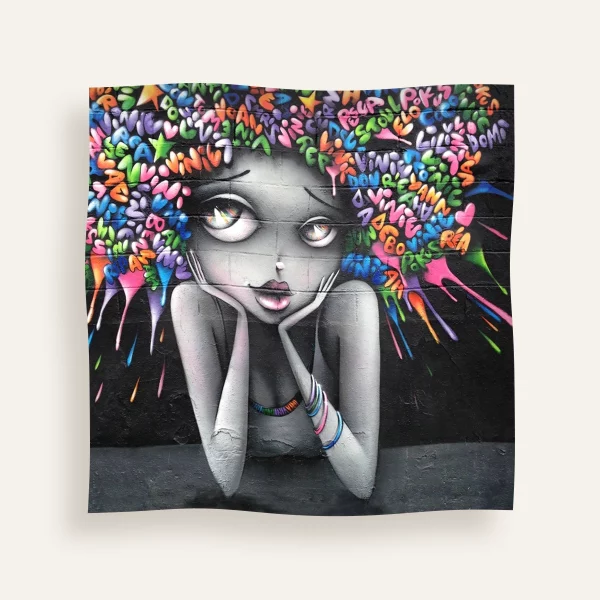 Square silk scarf with Vinie artwork – Bubbles Full of Thoughts