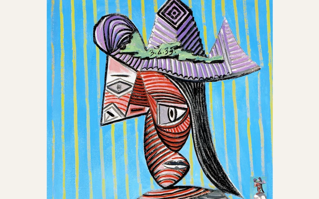 Carré 90 Picasso – Buste de femme au chapeau rayé
