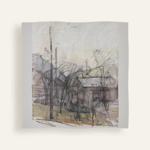 Carré de soie Giacometti – Paysage aux maisons